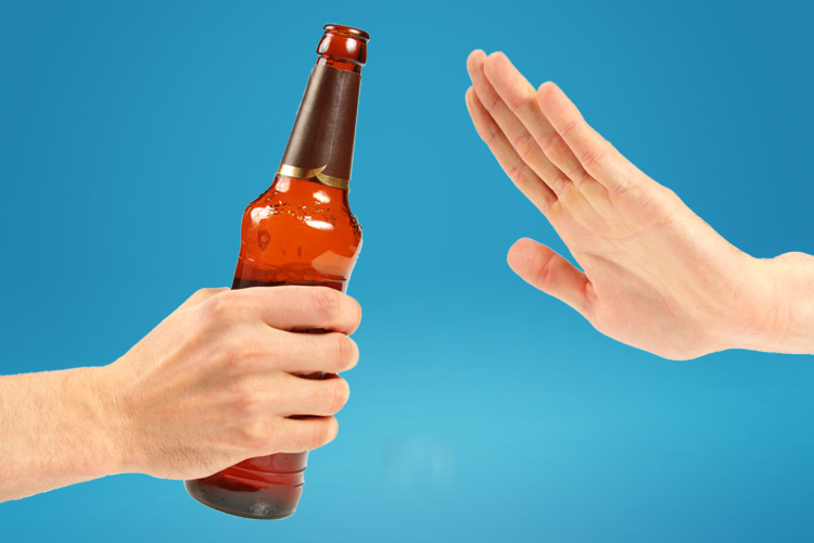 Dry July 2020 beer bottle hand saying no - Go Dry for July