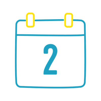 blue outlined icon of a calendar with the number two