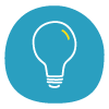 white lightbulb illustration on blue circle