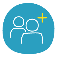 two people in white lines with a yellow plus sign on blue circle