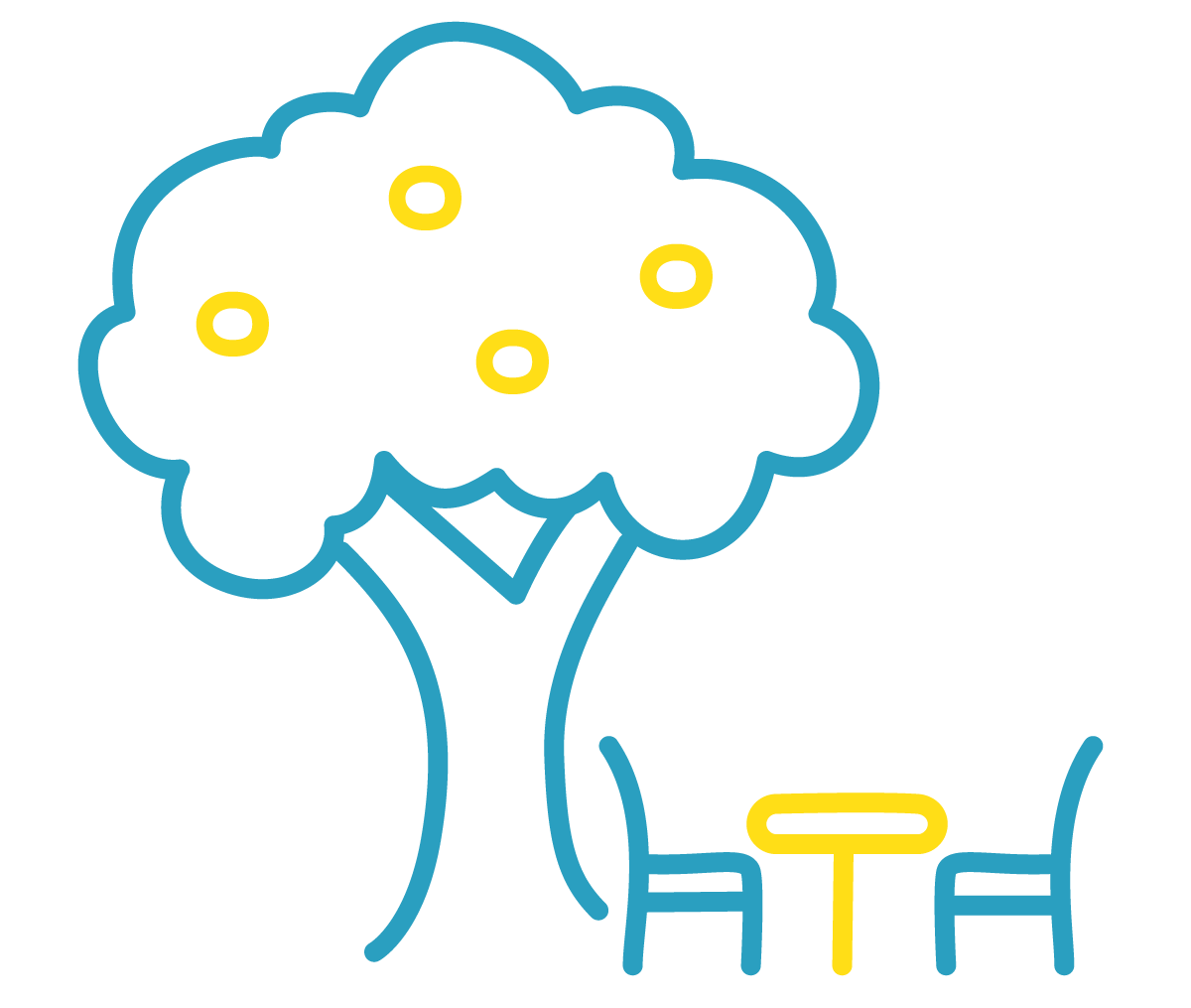 Courtyard with table and trees icon